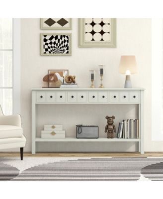 Long Sofa Table with 4 Storage Drawers and Open Lower Shelf for Living Room