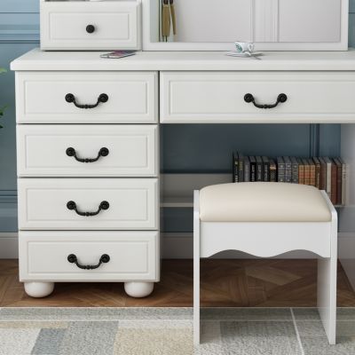 Streamdale Vanity Desk with Mirror, Lights, and 6 Drawers
