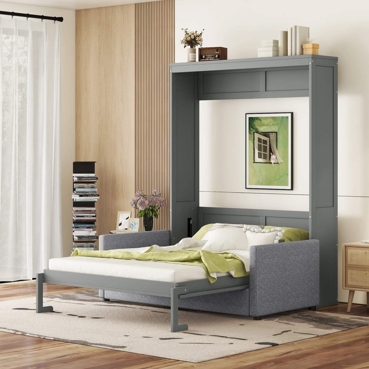 Streamdale Queen Murphy Bed Wall with Cushion, White