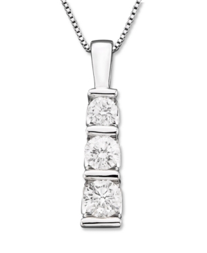 image of Three-Stone Diamond Pendant Necklace in 14k White Gold (1/2 ct. t.w.)