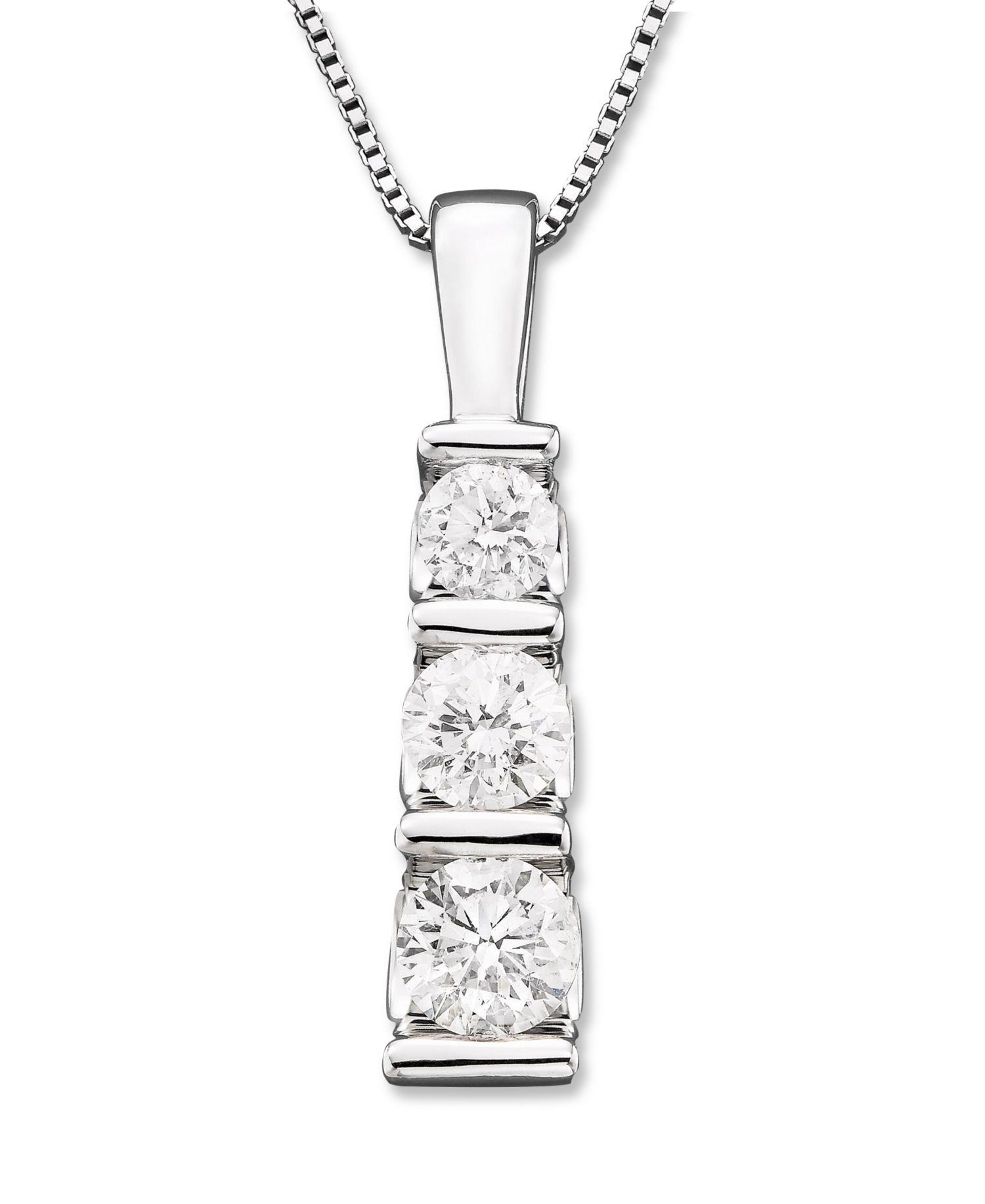Three-Stone Diamond Pendant Necklace in 14k White Gold (1/2 ct. t.w.)