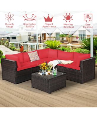 6PCS Patio Rattan Furniture Set Sectional Cushioned Sofa Deck