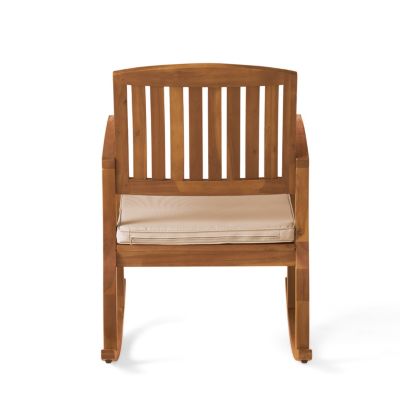 Acacia Wood Rocking Chair with Weather-Resistant Cushions and Slat Panel Design