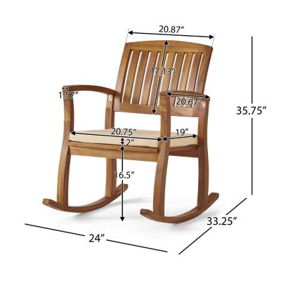 Acacia Wood Rocking Chair with Weather-Resistant Cushions and Slat Panel Design