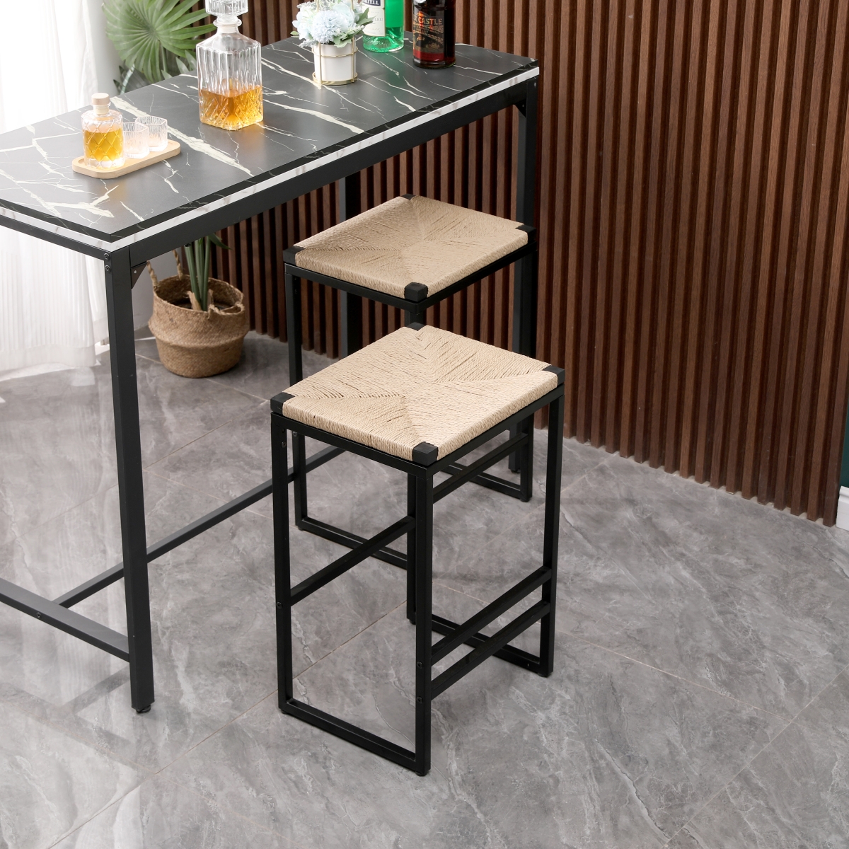 Streamdale Furniture 2 Backless Bar Stools in Paper Rope Woven Chairs