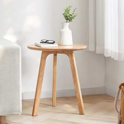 Small Oak Wood Round End Table for Living Room & Bedroom