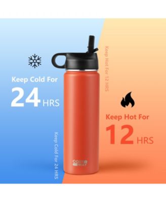 Double-Walled Insulated Stainless Steel Water Bottle with 2 Lids and Straw