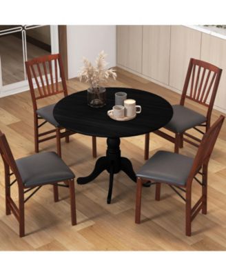 1-Piece Rubberwood Round Table with Curved Trestle Legs Wooden Dining Table