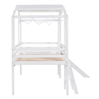 Streamdale Twin Loft Bed with Ladder, Slide, Blackboard, and Light Strip