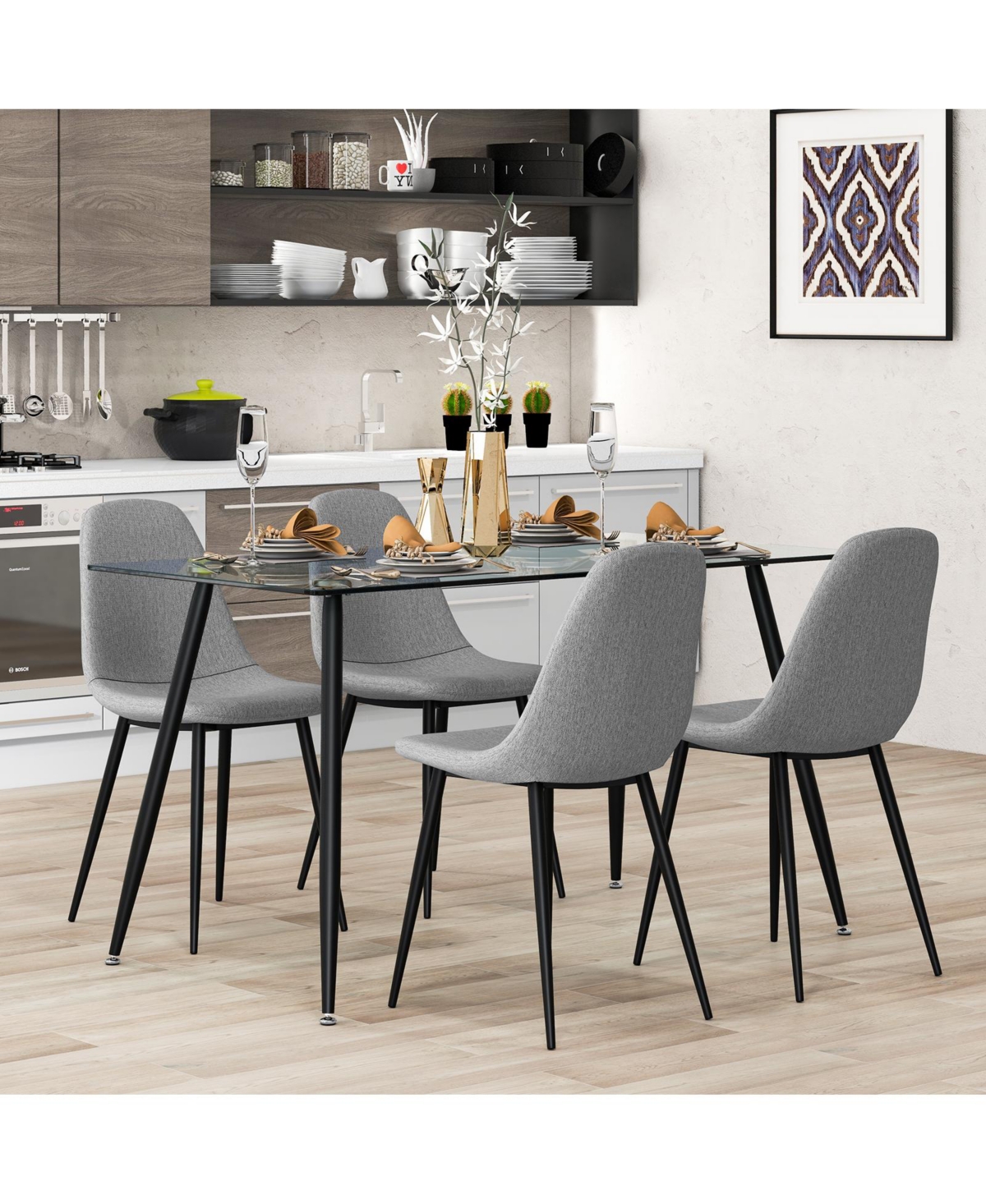 Slickblue Modern Glass Rectangular Dining Table with Metal Legs