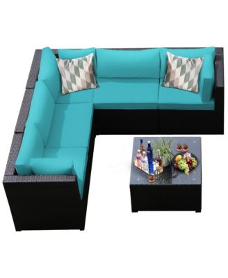 6PCS Patio Rattan Furniture Set Sectional Cushioned Sofa Deck