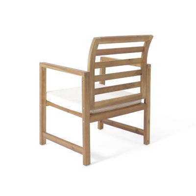 Natural Acacia Wood Outdoor Armchair with White Cushions (Set of 2)