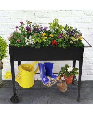 Simplie Fun Aveyas Mobile Metal Raised Garden Bed Cart with Legs, Elevated Tall Planter Box with Wheels for Outdoor Indoors House Patio Backyard Vegetables Tomato DIY Herb Grow (Black)