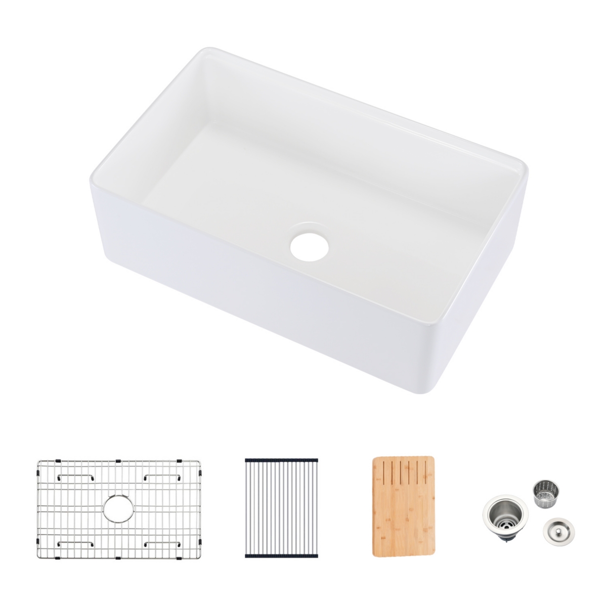 Fireclay 33 L X 20 W Workstation Farmhouse Kitchen Sink With Accessories - White