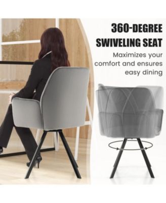 Set of 2 Swivel Accent Arm Chairs with Metal Legs and Wide Back-Grey