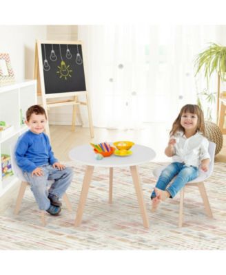 Modern Kids Activity Play Table and 2 Chairs Set with Beech Leg Cushion-White