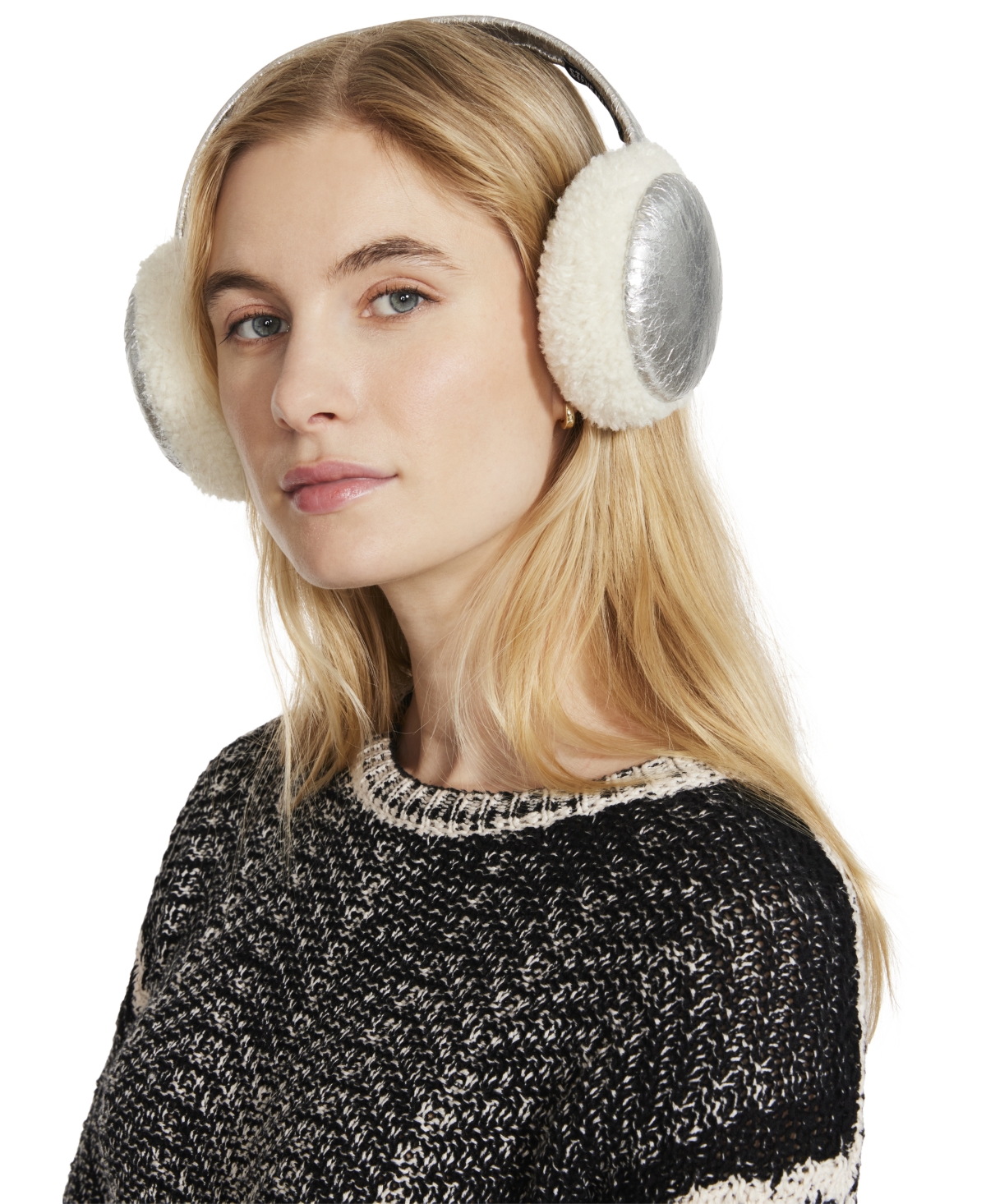 Steve Madden Women's Cozy Glitter Faux-suede Earmuffs In Silver