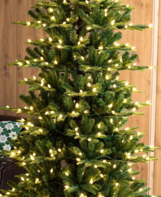 7.5ft Pre Lit Green Slim Fir Artificial Christmas Tree with 350 strawberry Lights,9 Functional Warm White Multi color, remote controller