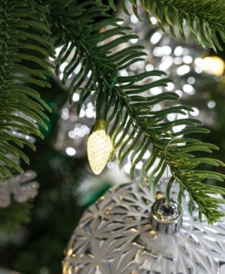 9ft Pre Lit Green Slim Fir Artificial Christmas Tree with 500 strawberry Lights,9 Functional Warm White Multi color, remote controller