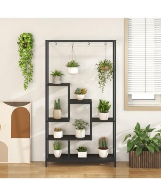 6-Tier Tall Plant Stand 71" Metal Indoor Plant Shelf with 10 Hanging Hooks