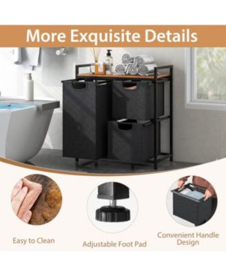Laundry Basket Organizer Dirty Clothes Hamper with Shelf and 3 Removable Bags