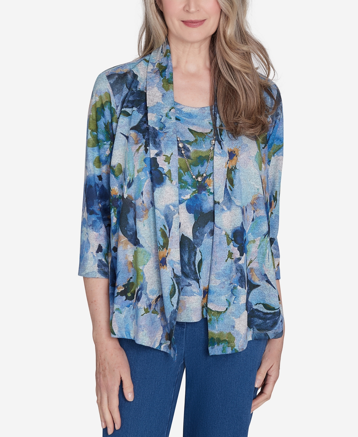 Alfred Dunner Classic Watercolor Floral Melange Two in One Top