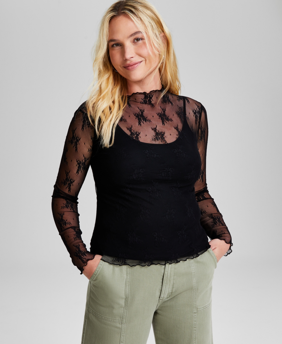Macy's black lace top outlet