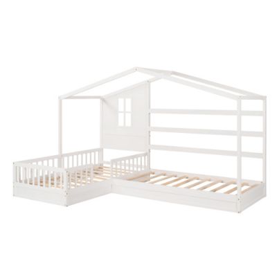Streamdale Twin Bed with L-Structure Fence, Espresso