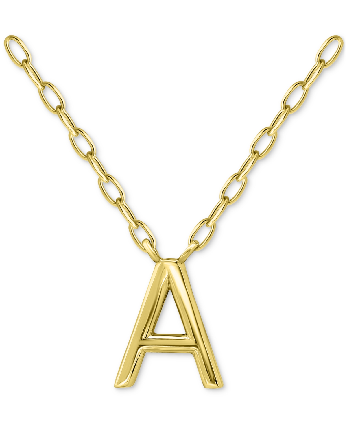 Initial A Pendant Necklace in 18k Gold-Plated Sterling Silver, 16" + 2" extender, Created for Macy's - Gold Over Silver