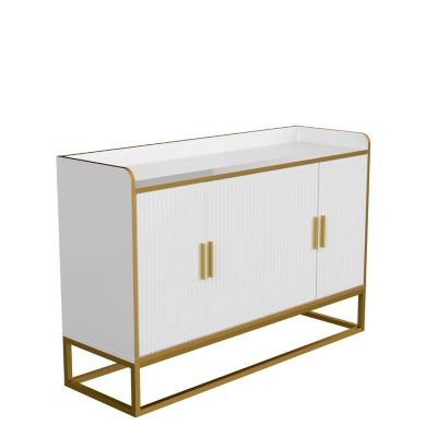 Modern Kitchen Buffet Storage Cabinet Cupboard White Gloss With Metal Legs For Living Room Kitchen
