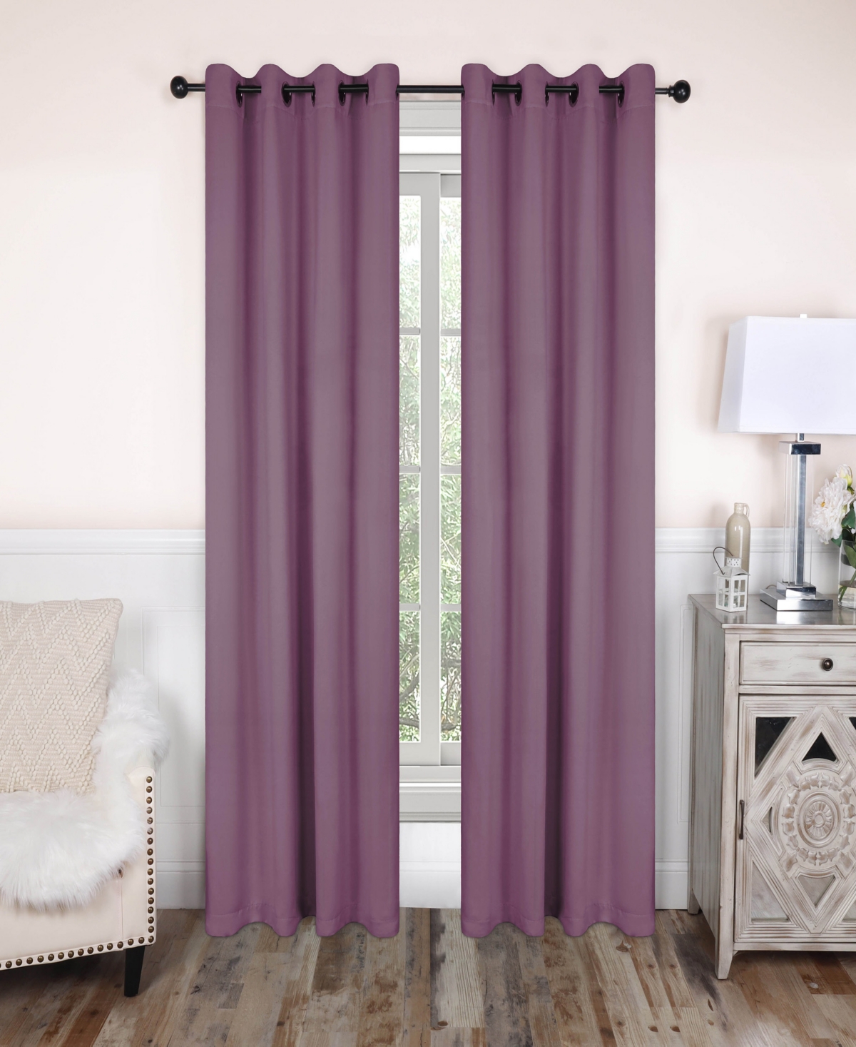Superior Solid Classic Modern Wrinkle Resistant Room Darkening 2-Piece Curtain Set with Grommet Header Top, 52