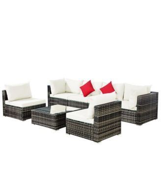 7PCS Patio Rattan Furniture Set Sectional Sofa Garden