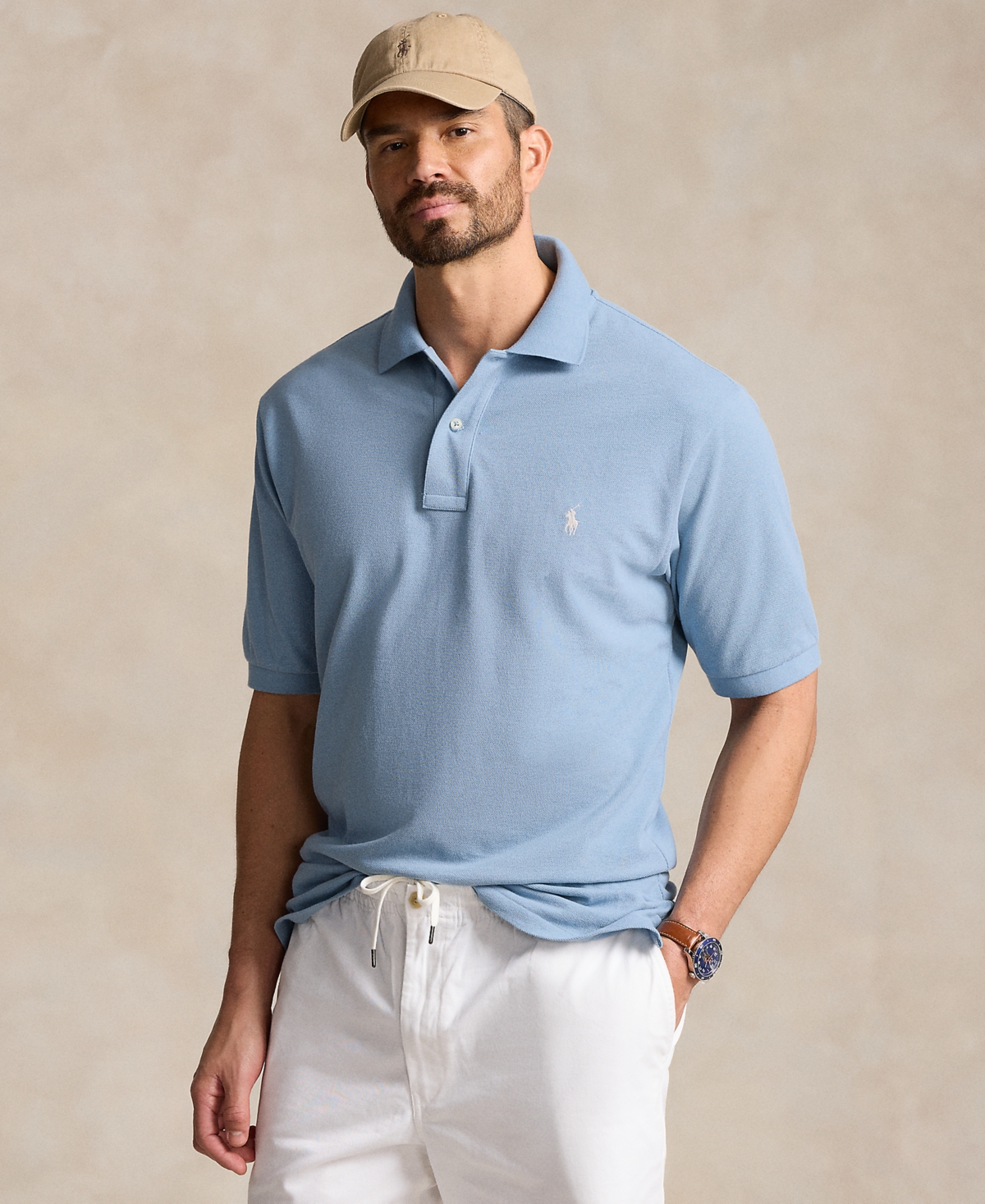 Polo Ralph Lauren Men's Big & Tall The Iconic Mesh Polo Shirt - Parchment Cream
