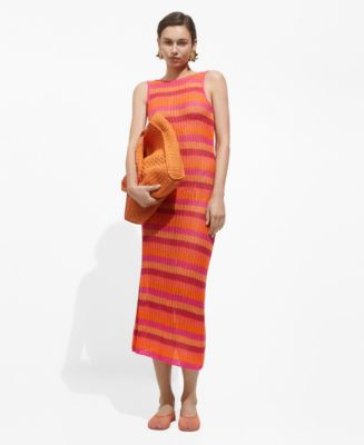 Mango Women's Striped Crochet Dress