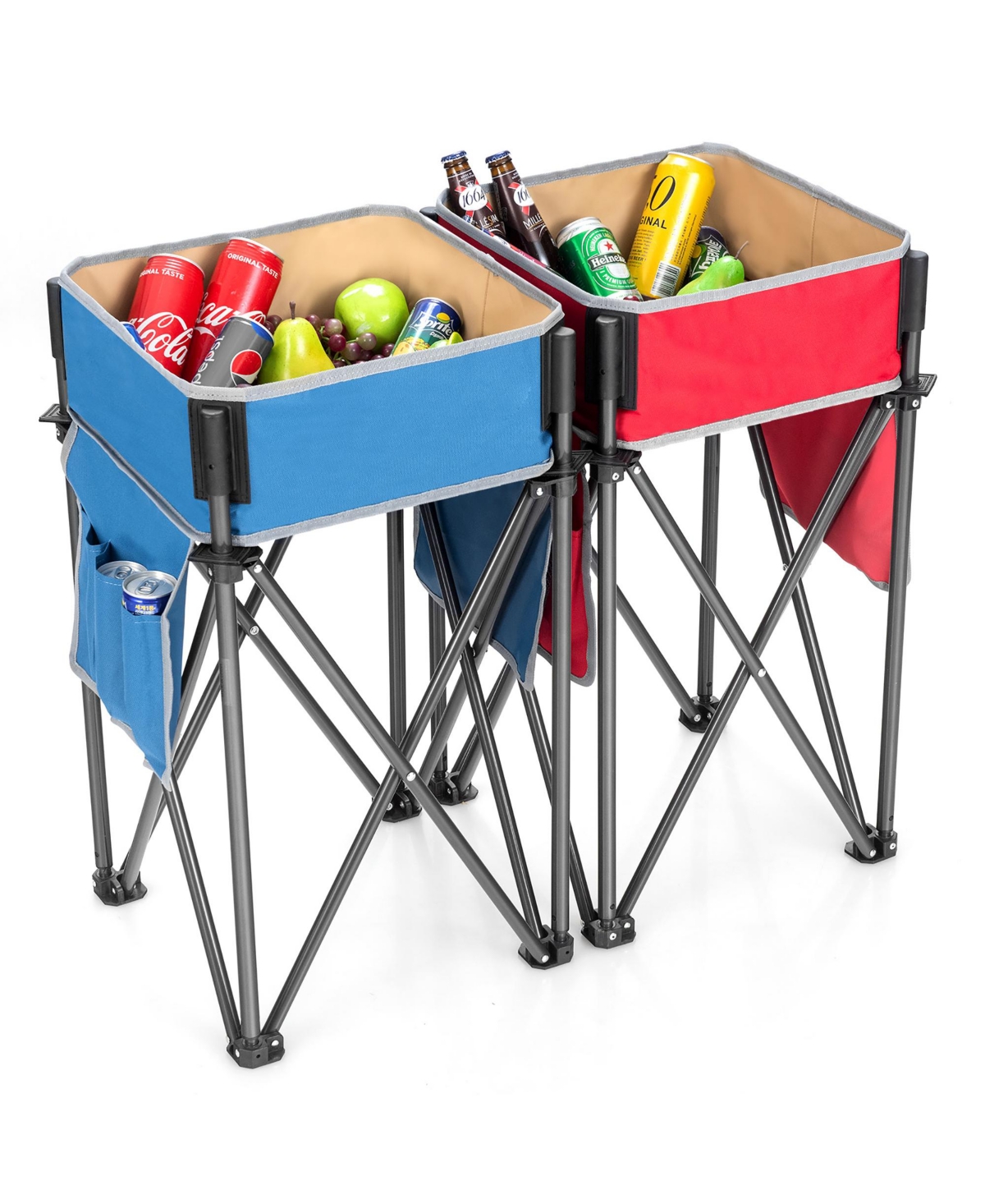 Slickblue 2 Pieces Folding Camping Tables with Large Capacity Storage Sink for Picnic