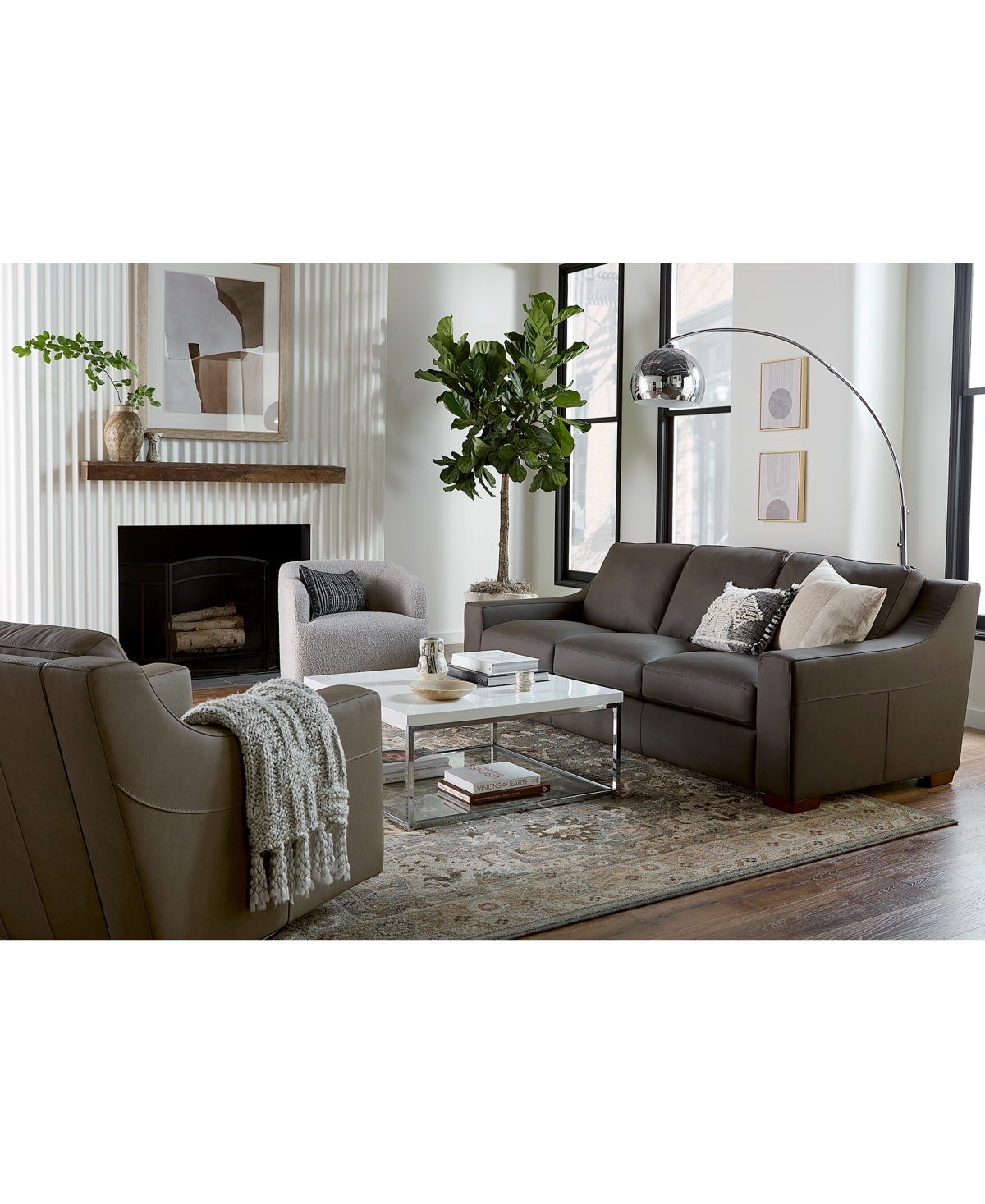 Macy's Kovner 2-pc. Leather Sectional Chaise And Sofa Set, Created For  In Light Grey