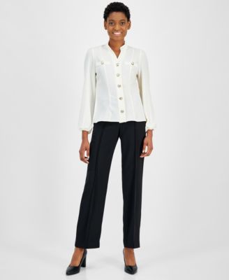 Womens Long Sleeve Blouse Belted Pants