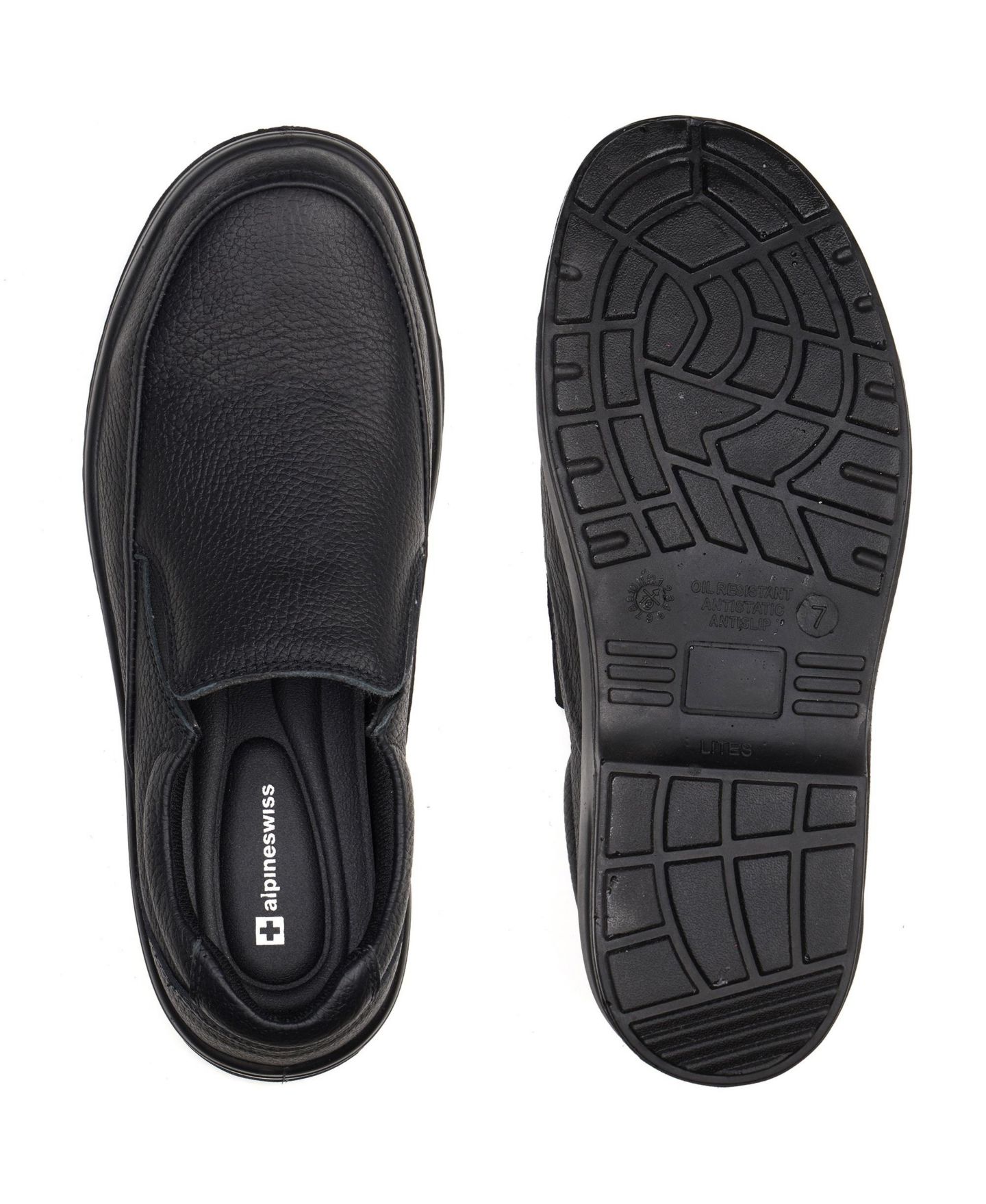 Мужские туфли Alpine Swiss Arbete Work Shoes Slip Resistant Genuine Leather Non Slip Loafers All Day Comfort Easy Slip On, цвет: Чёрный — фото 3