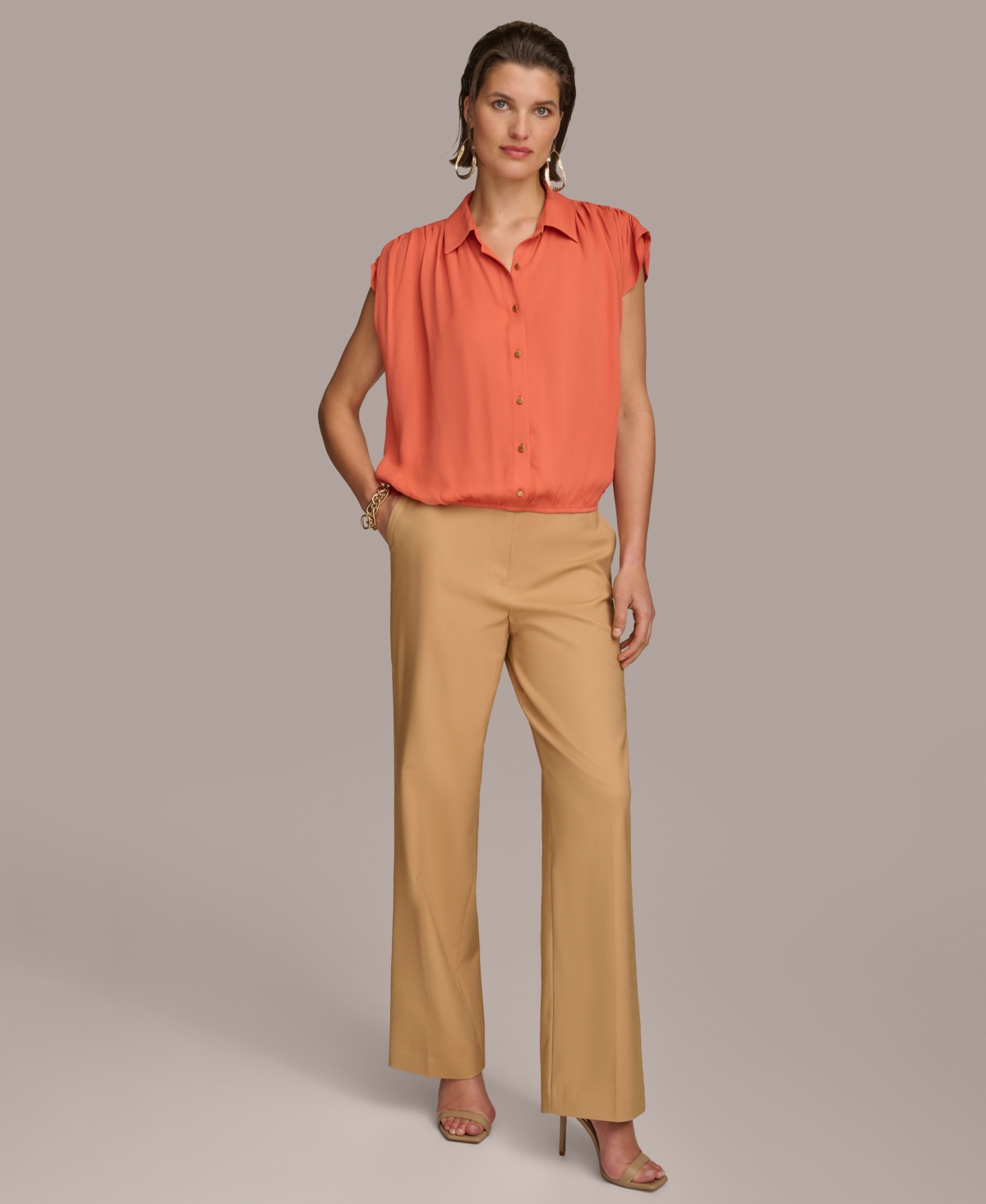 Donna Karan Women's Button-Front Short Sleeve Blouse