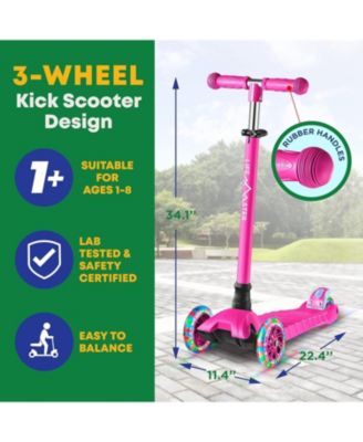 Mini 3-Wheel Kids Scooter with LED light-up wheels, 4-height adjustable handlebar, anti-slip deck & safety brake, for ages 2+, teal