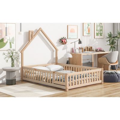 Full House-Shaped Headboard Floor Bed With Fence