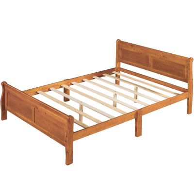 Streamdale Full Size Wood Platform Bed With Headboard And Wooden Slat Support