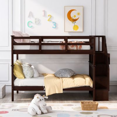Streamdale Twin-Over-Twin Bunk Bed with Storage and Rail