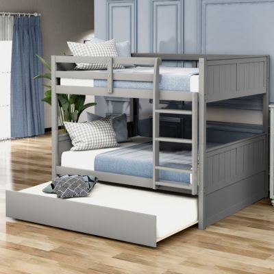 Streamdale Full Over Full Bunk Bed With Twin Size Trundle, Walnut