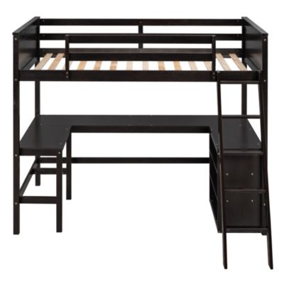 Twin Size Loft Bed With Shelves And Desk, Wooden Loft Bed With Desk