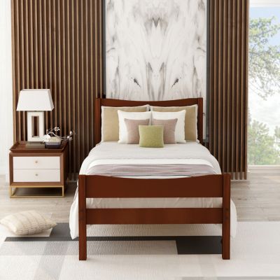 Streamdale Twin Size Wood Platform Bed With Headboard And Wooden Slat Support