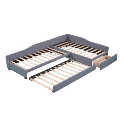Streamdale Upholstered Double Twin Size Daybed With Trundle And Drawer