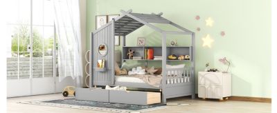Streamdale Wooden Twin Size House Bed With 2 Drawers, Kids Bed With Storage Shelf
