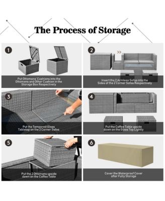 8PCS Patio Rattan Furniture Set Storage Waterproof Cover