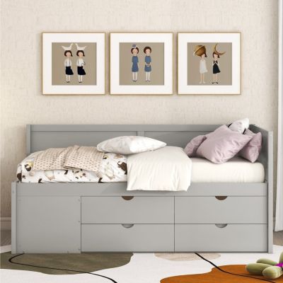 Streamdale Twin Size Daybed With Drawers And Shelves, Gray